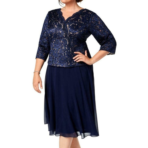 Alex Evenings Women's Plus Size T-Length Mock Dres - Picture 1 of 2
